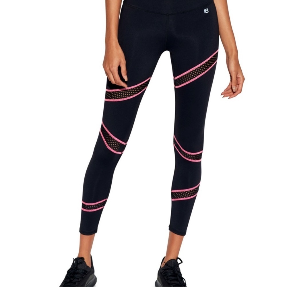 Body Language Sportswear Active Black Pink Slash Mesh Leggings Large